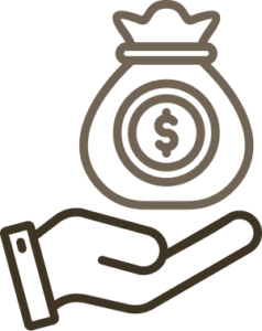 Hand holding bag of money icon